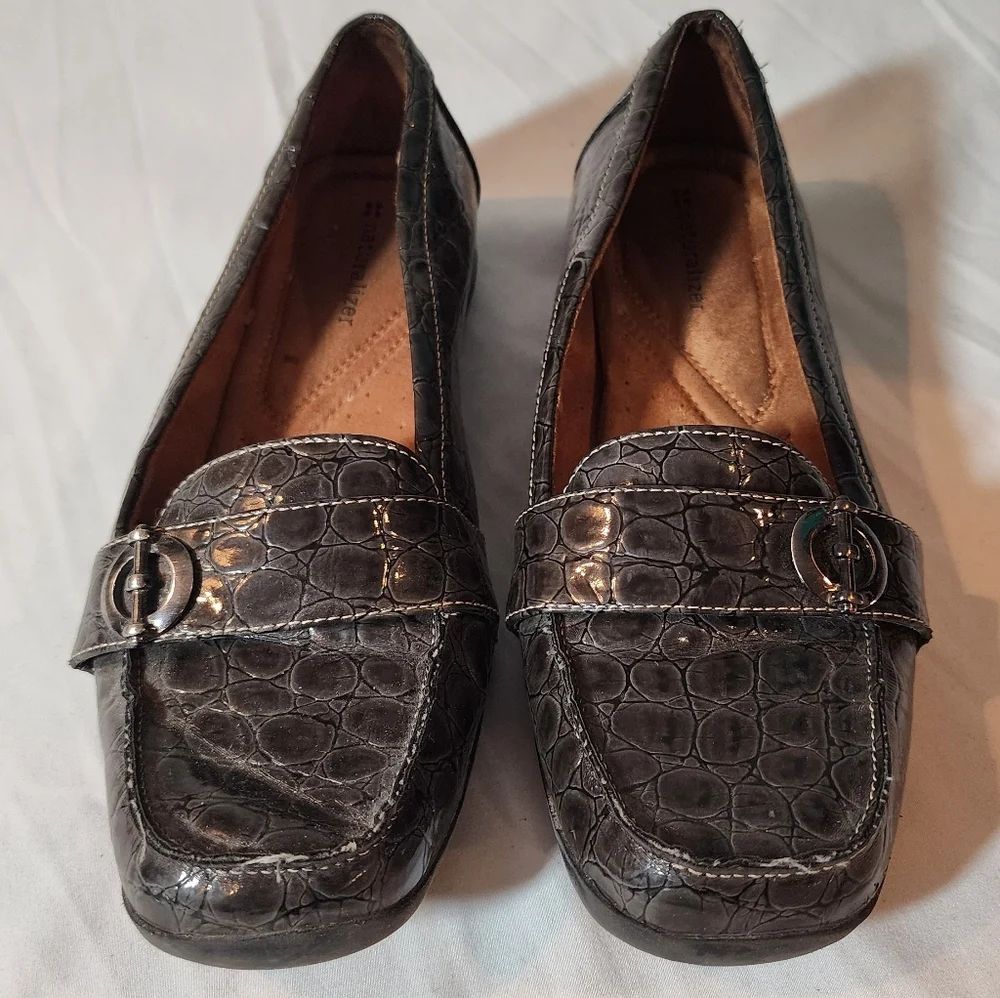 Naturalizer Cedar Patent Croc Slip-on Loafer Gray Leather 10W Minor Wear